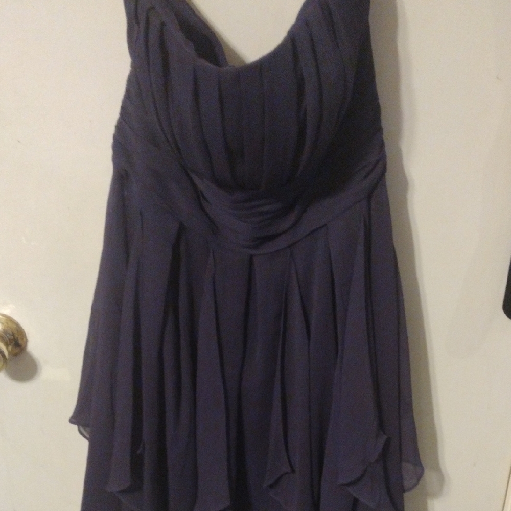 David's Bridal Elegant High Low Dress in Dark Blue